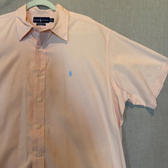 Ralph Lauren Classic Fit Short Sleeve Button Down XL Peach Shirt Blue Pony Logo - Picture 2 of 9
